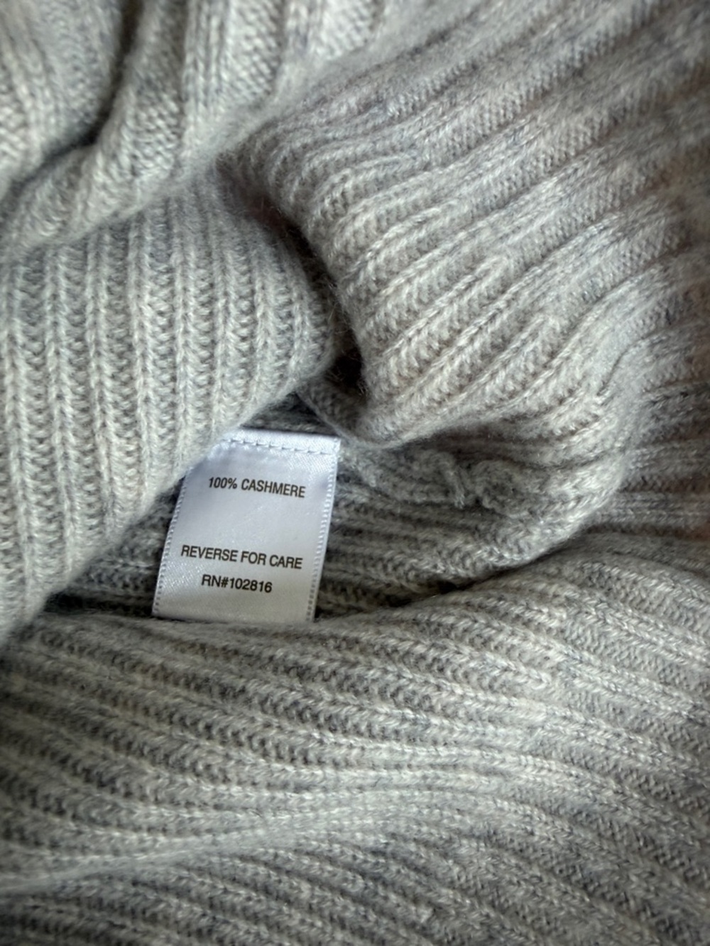 Garnet Hill Cashmere Light Gray Ribbed Half-Zip Pullover - Picture 3 of 7